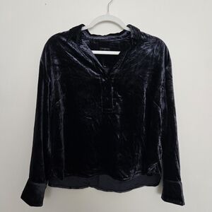 Talbots Midnight Blue Crushed Velvet Holiday Longsleeve Blouse
